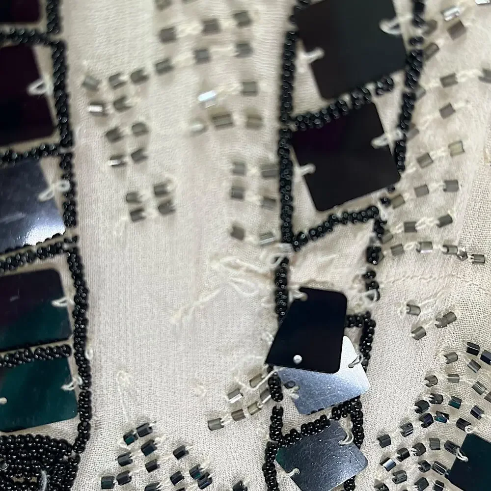Free People White and Black Beaded Mini Dress